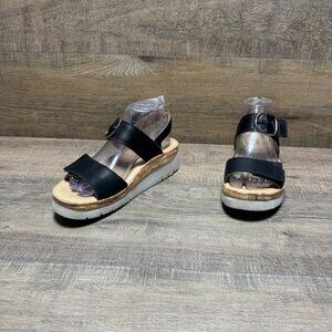 Sam Hubbard Portola Black Leather Two Strap Sandal Women' Size 8